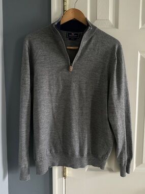 Vineyard Vines Performance Sweater Mens Large Blue Merino Wool 1/4 Zip Golf